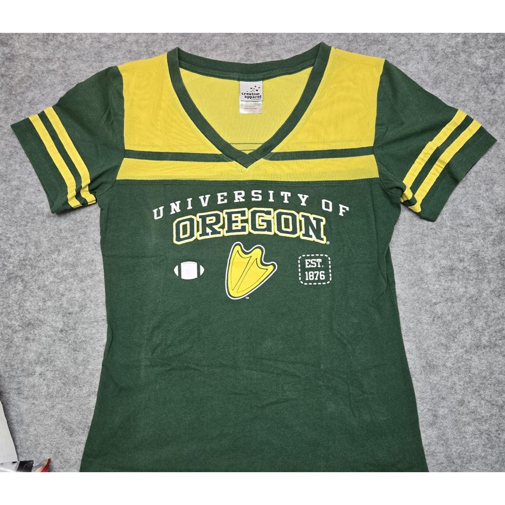 NCAA Oregon Ducks university women green color mesh style print t-shirt